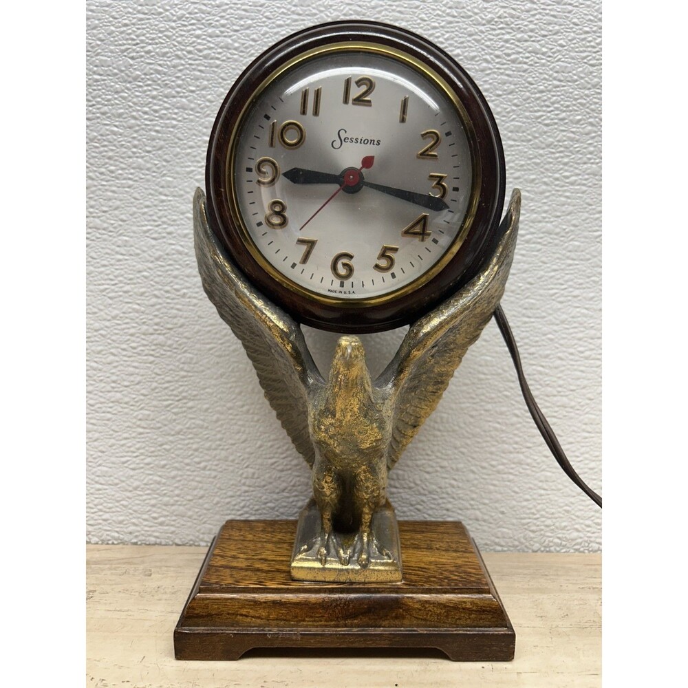 Vintage 1930s Sessions Master Crafters Eagle Mantle Electric Desktop Clock